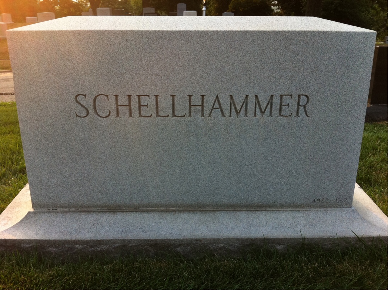 Back of headstone — Frederick Schellhammer