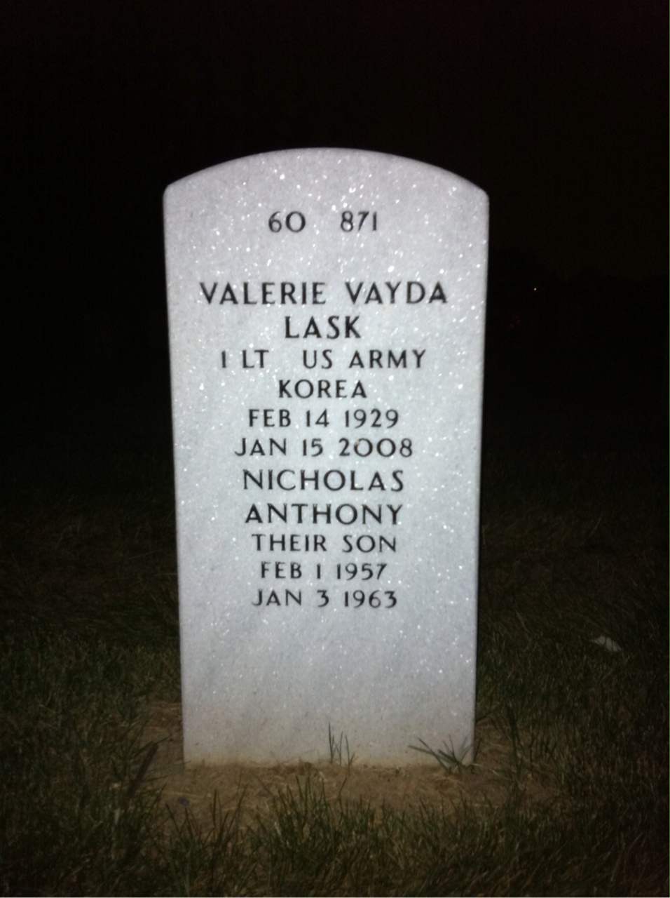 Back of headstone — Alphonse Lask