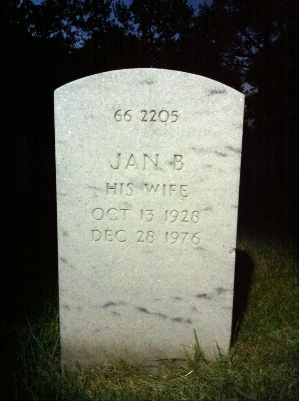 Back of headstone — Jan Mellon