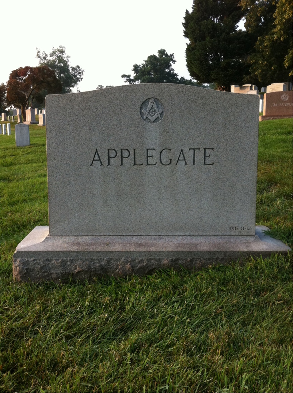 Back of headstone — Charles Applegate