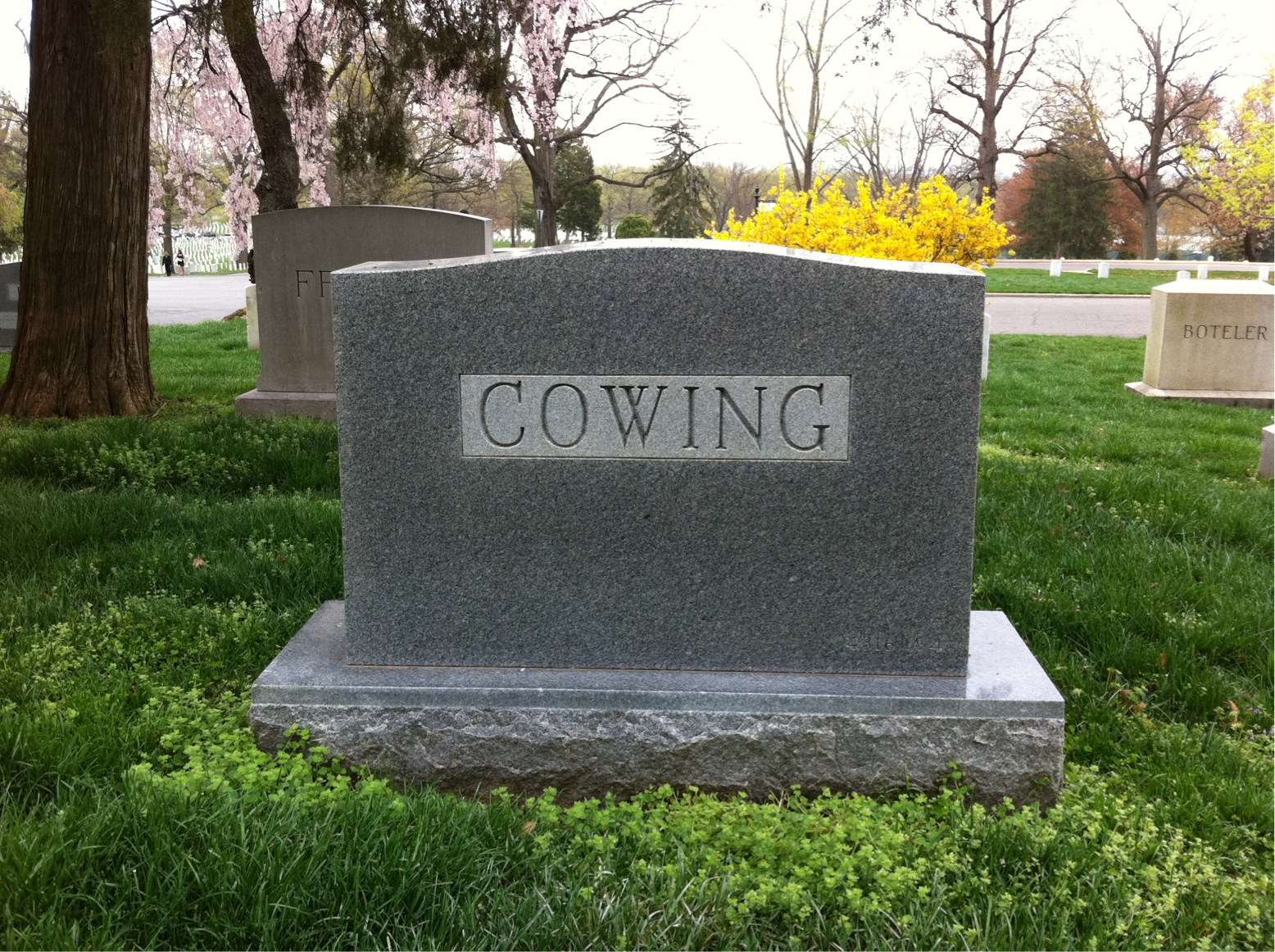 Back of headstone — Charles Cowing