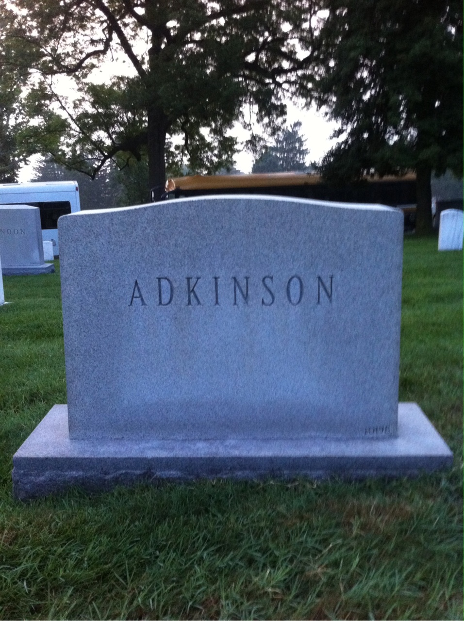 Back of headstone — Aubrey Adkinson