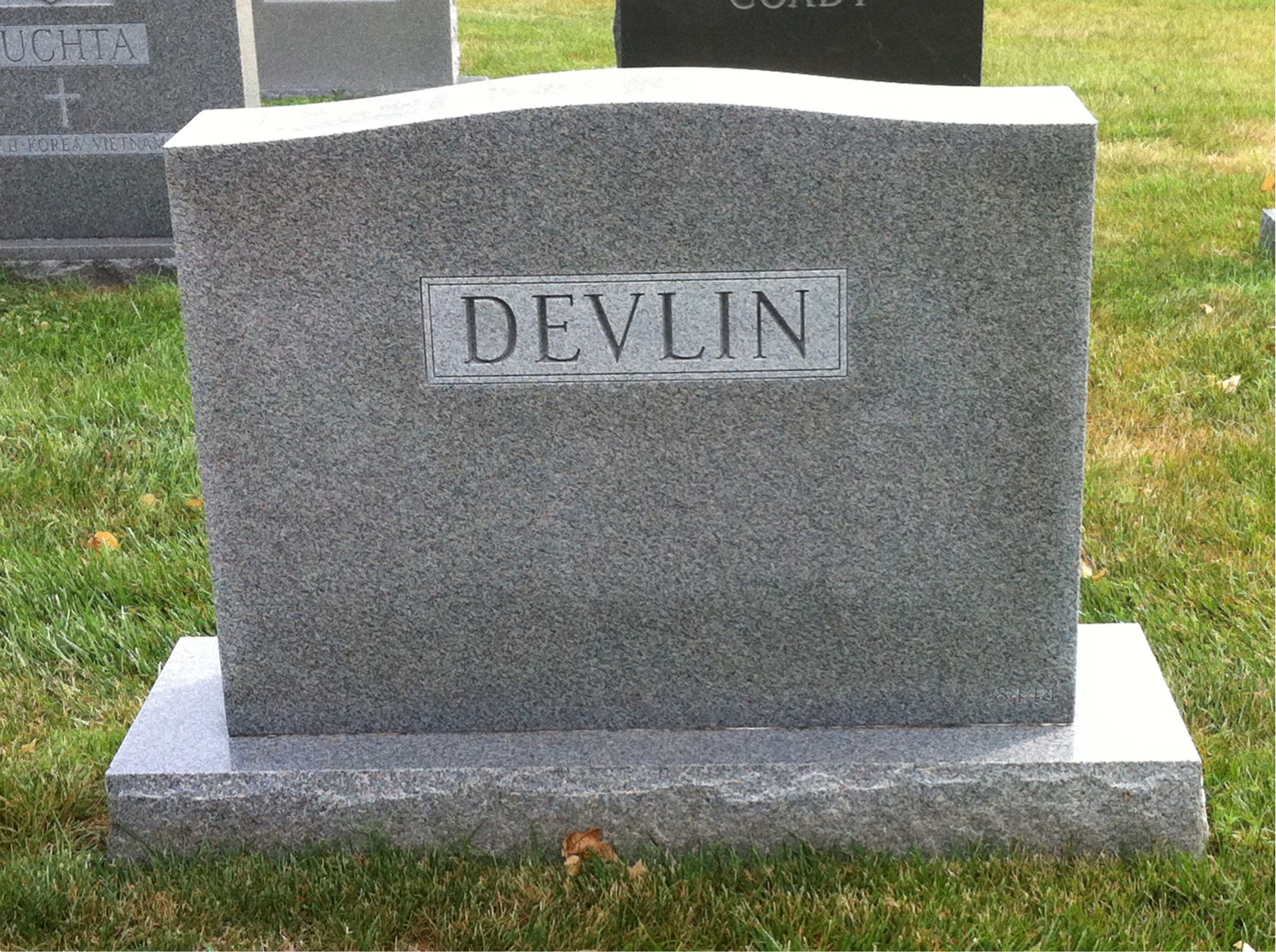 Back of headstone — Francis Devlin