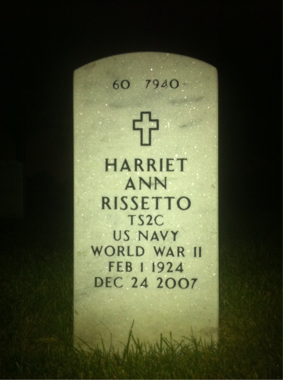 Back of headstone — Harriet Rissetto
