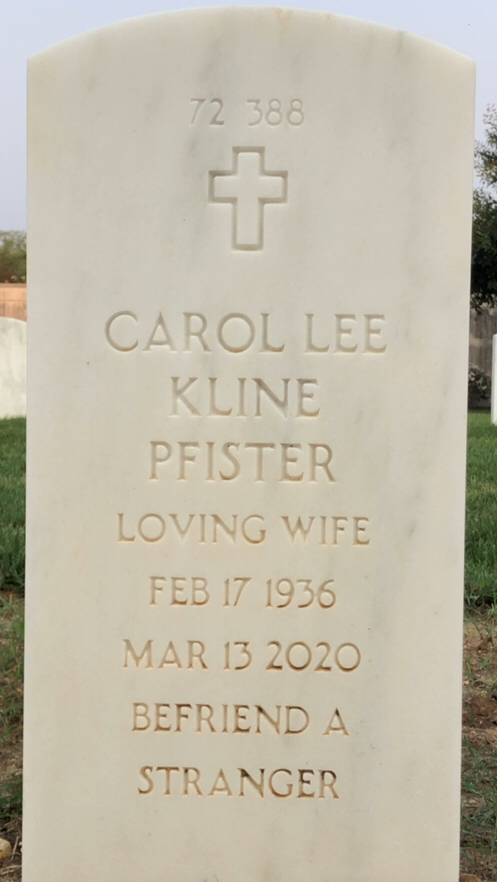Back of headstone — William Jack Pfister
