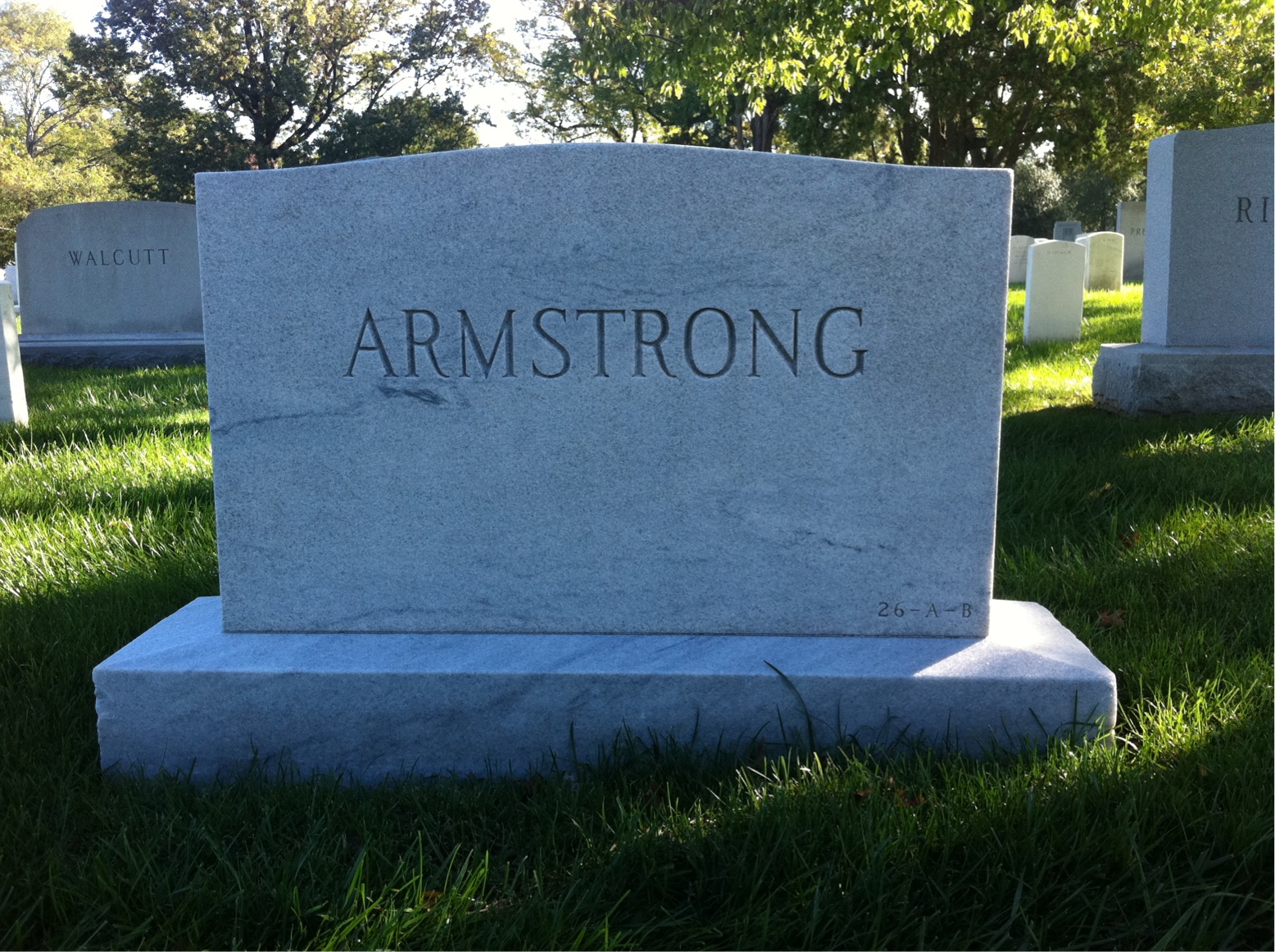 Back of headstone — William Armstrong