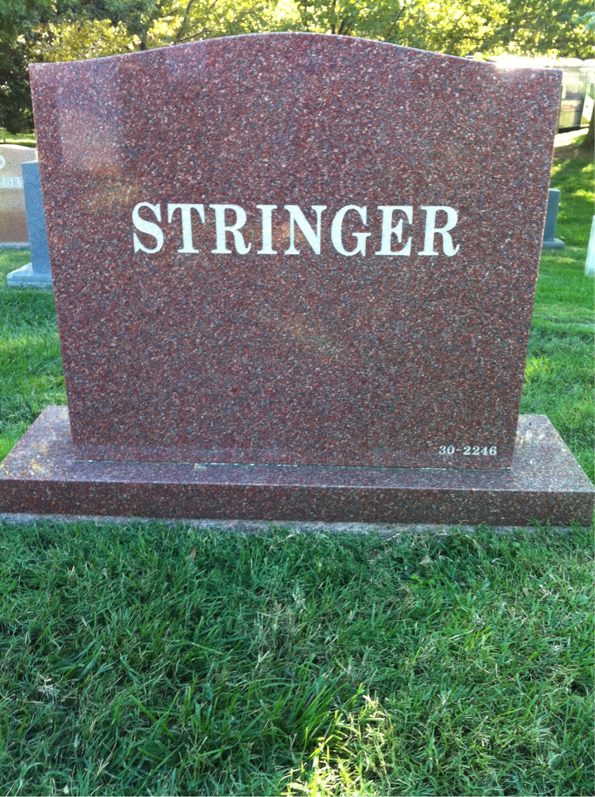 Back of headstone — Charles Stringer
