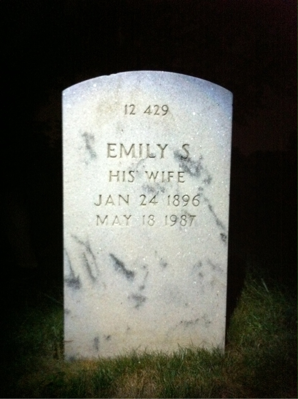 Back of headstone — Emily Bach