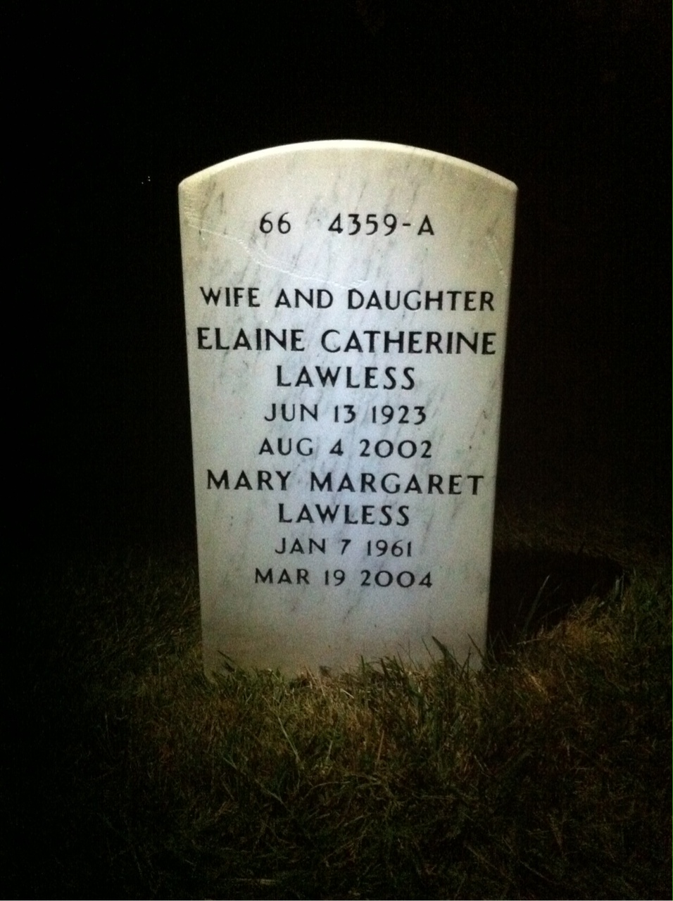 Back of headstone — Eugene Lawless