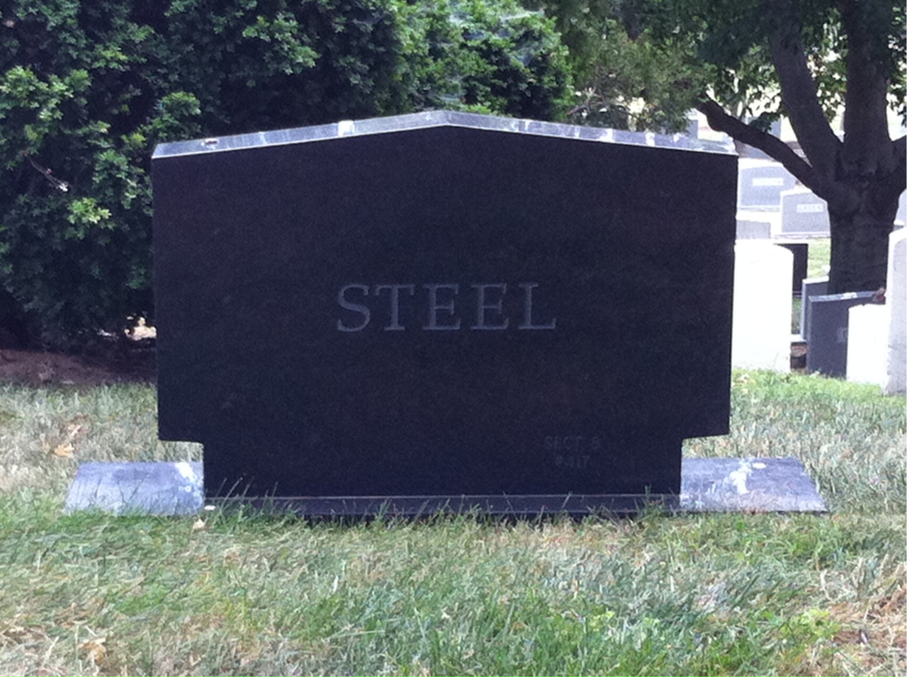 Back of headstone — Maxwell Steel