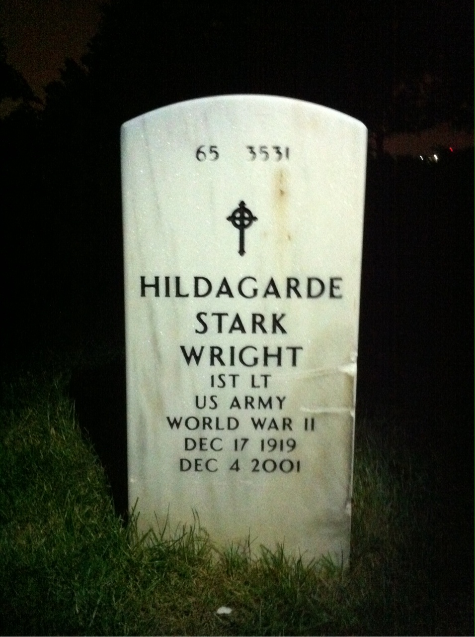 Back of headstone — Hildgarde Wright