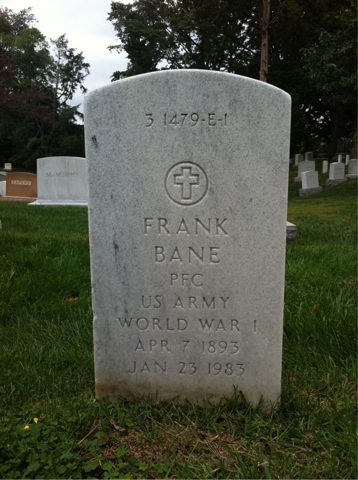 Back of headstone — Baldwin Bane