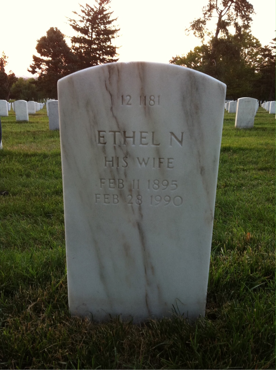 Back of headstone — Ethel Monroe