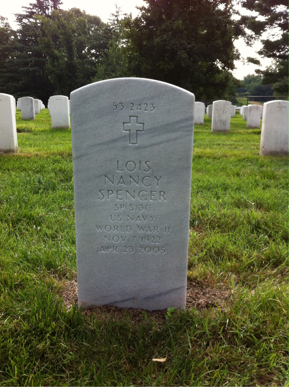 Back of headstone — Lois Spencer