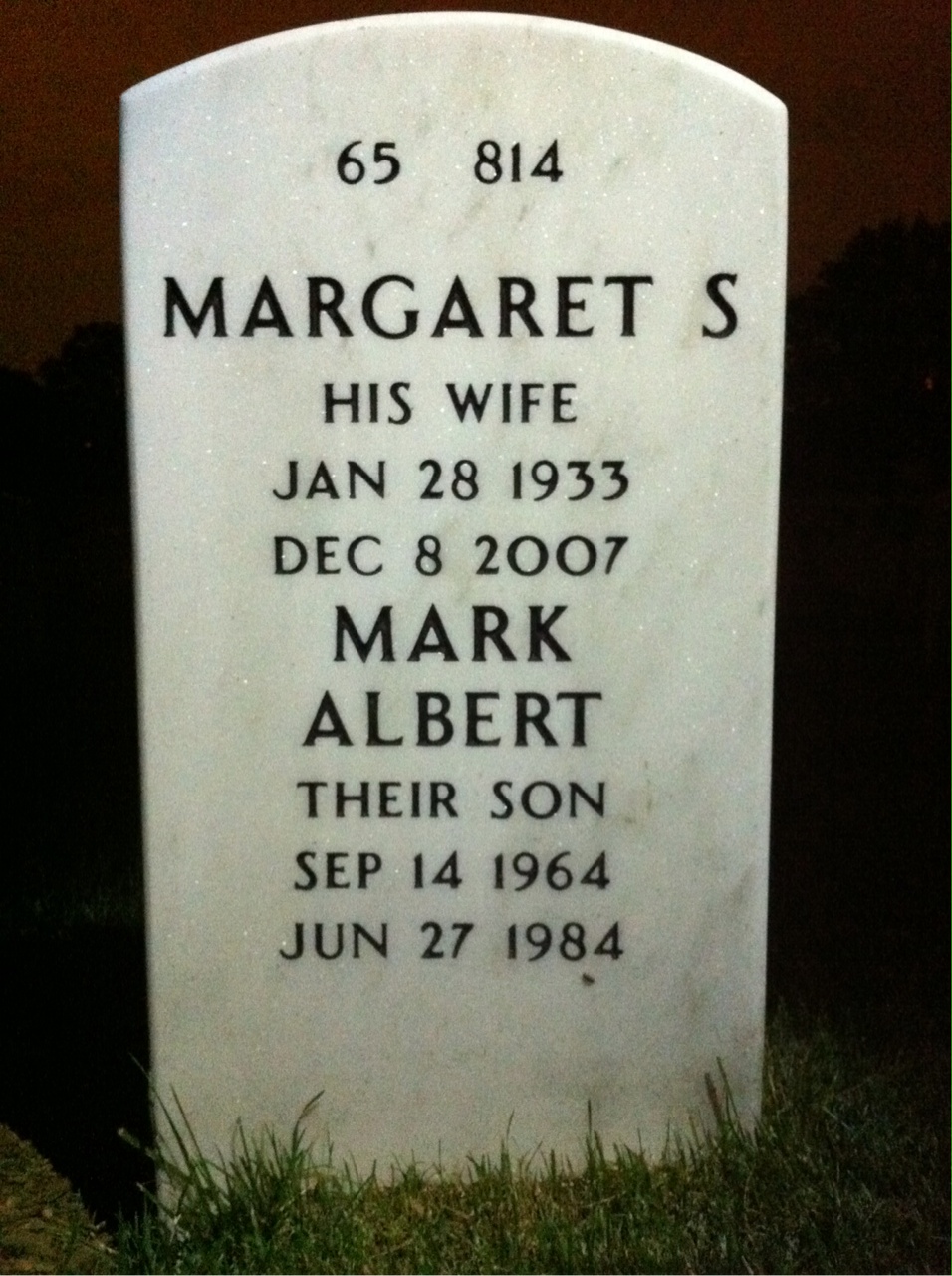 Back of headstone — Calvert Meggison