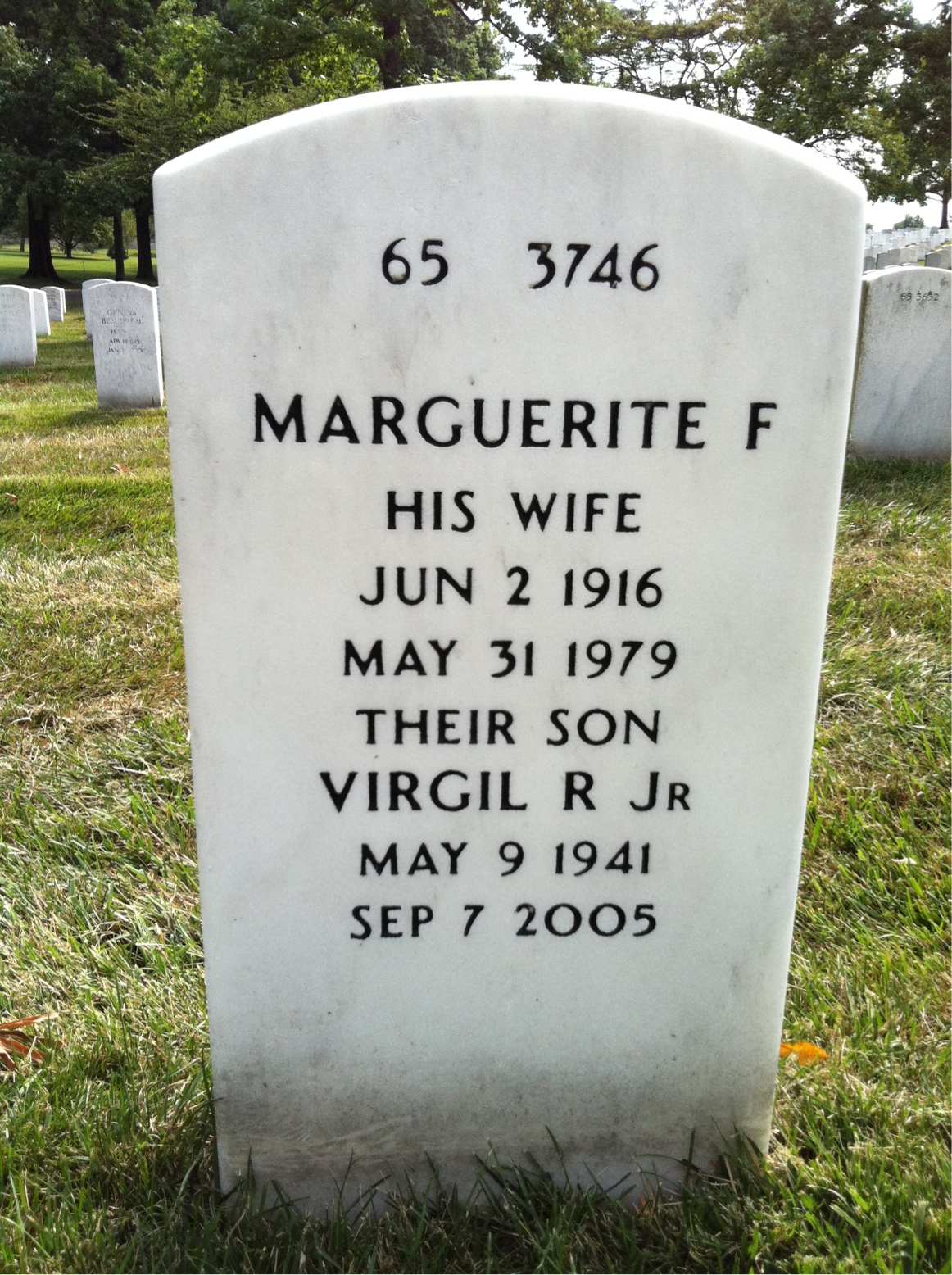 Back of headstone — Virgil Martin