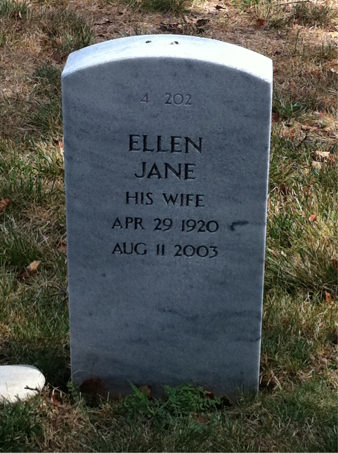 Back of headstone — Fenton Bradshear