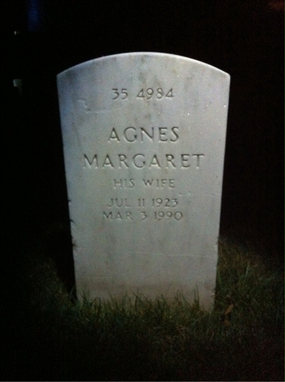 Back of headstone — Agnes Hodges