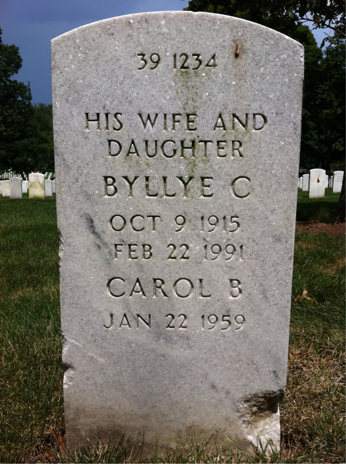 Back of headstone — Byllye Milyneck