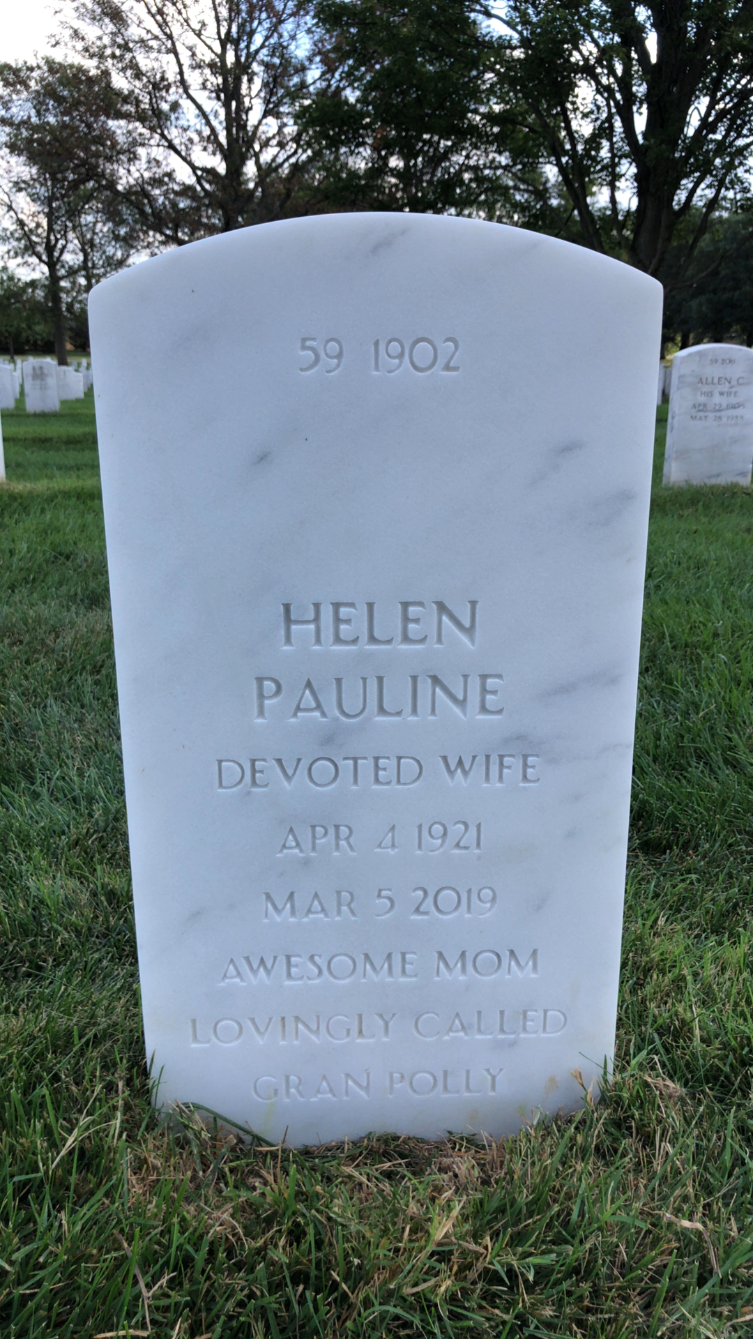 Back of headstone — Daniel B Mcilvoy