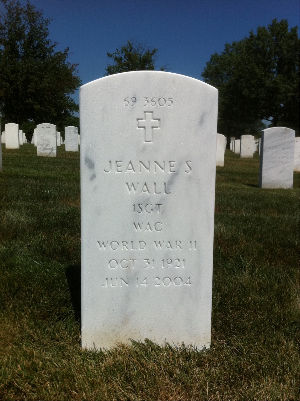 Back of headstone — Jeanne Wall