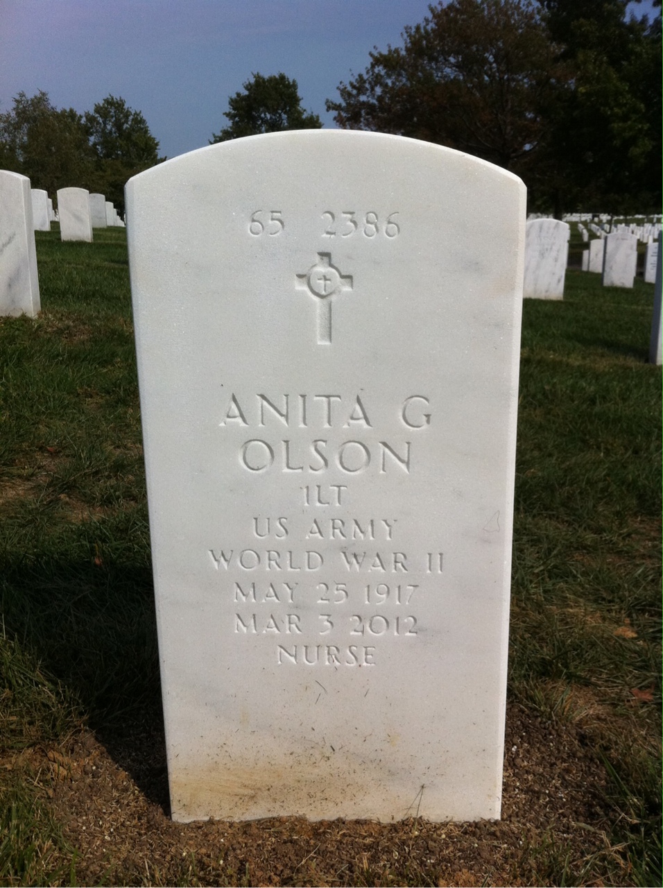 Back of headstone — Anita G Olson