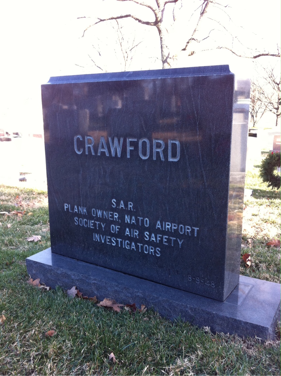Back of headstone — John Crawford