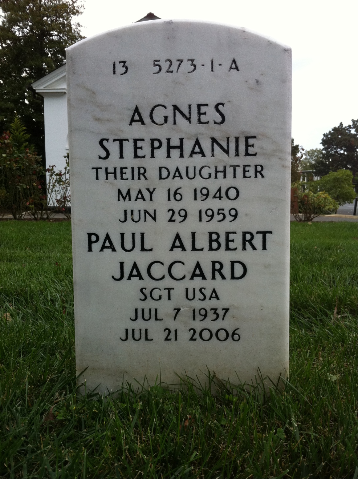 Back of headstone — Paul Jaccard