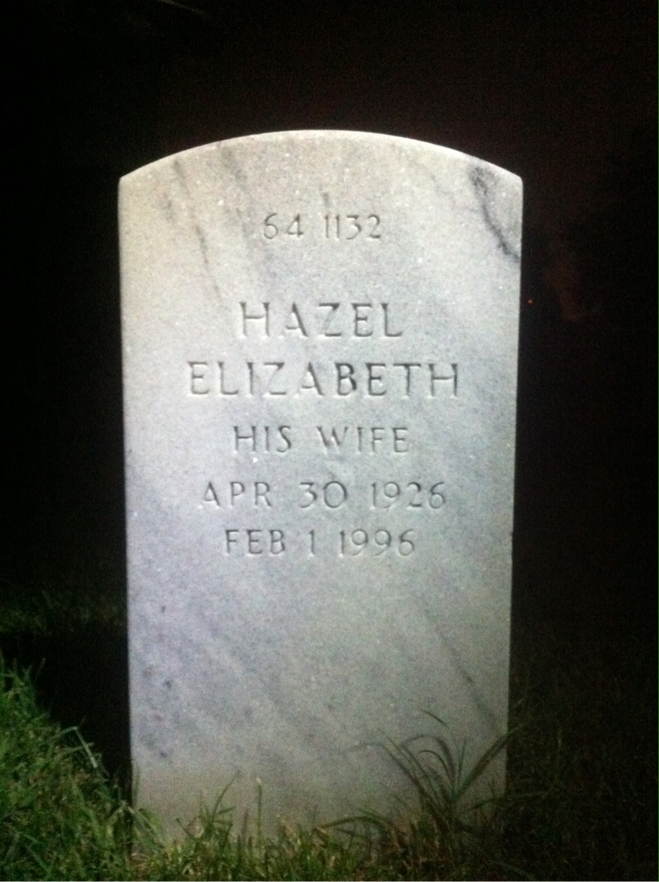 Back of headstone — Hazel Adams