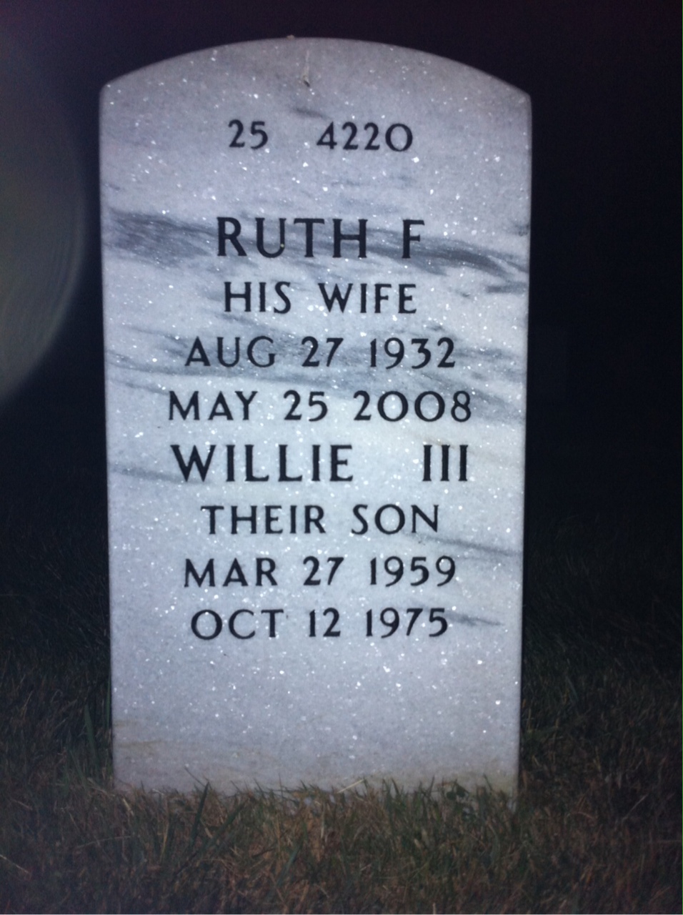 Back of headstone — Willie Jeffries