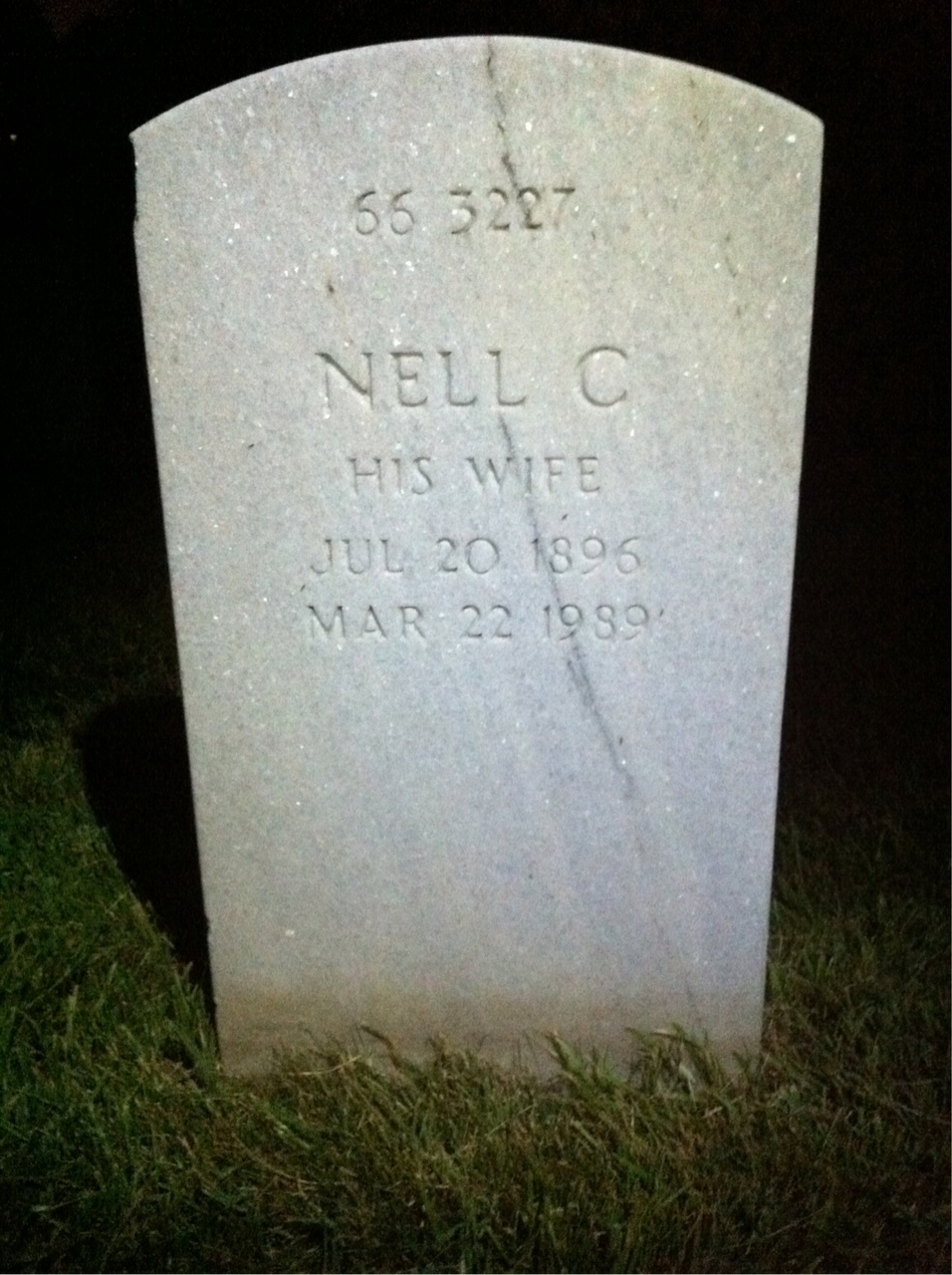 Back of headstone — Nell Adams