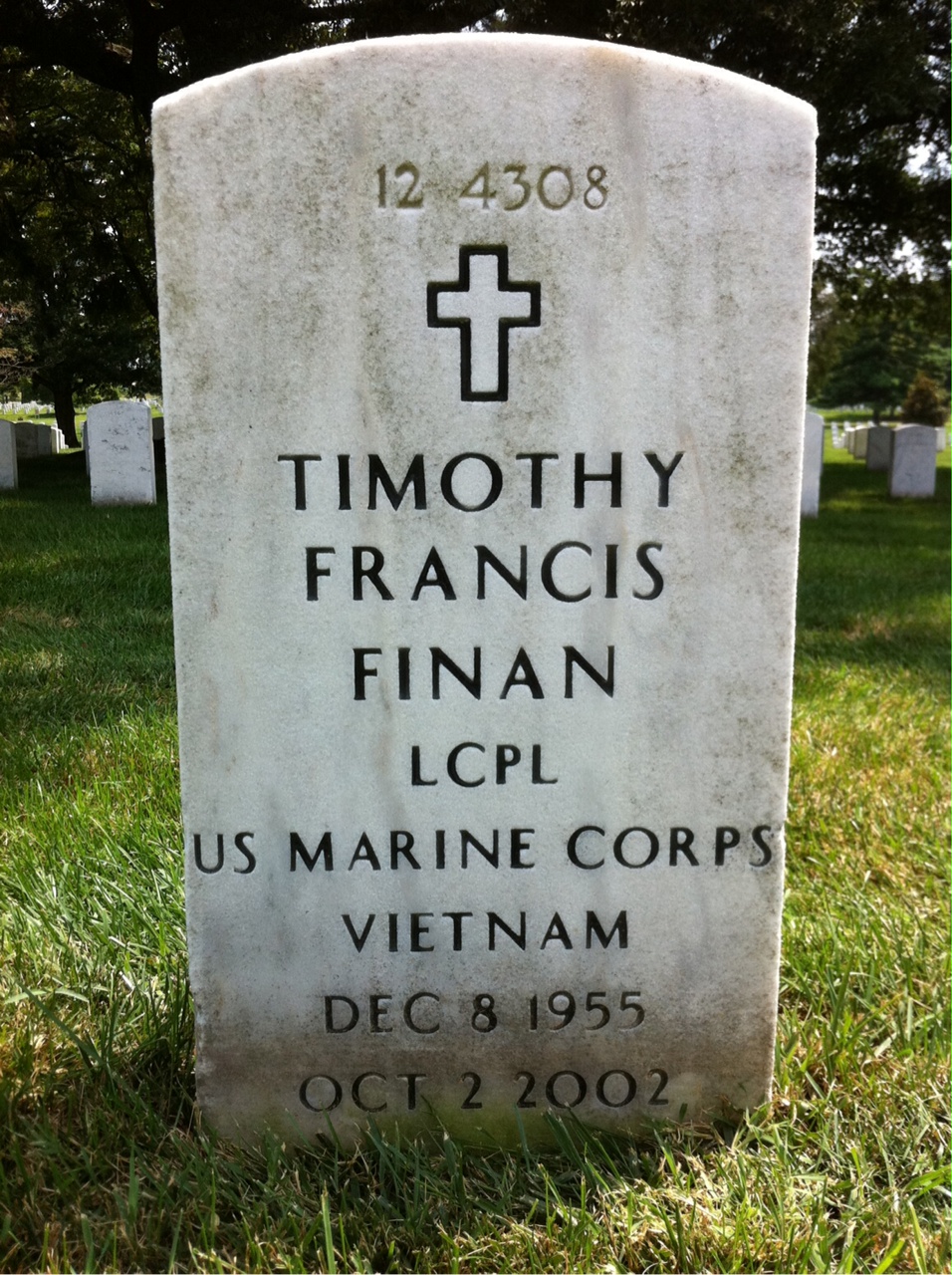 Back of headstone — Timothy Francis Finan