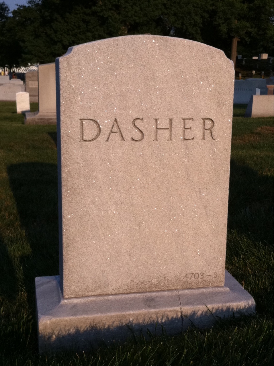 Back of headstone — George Dasher