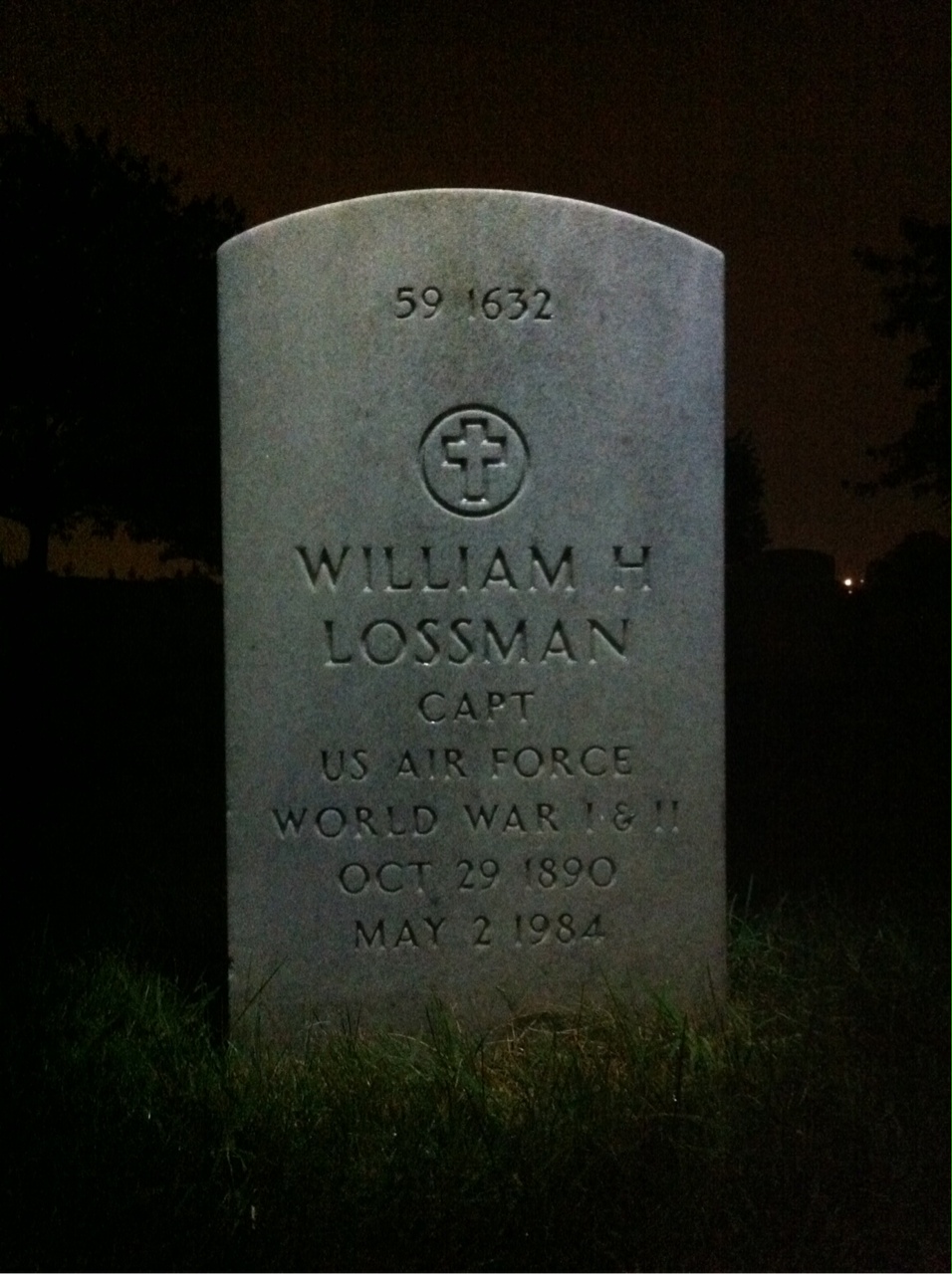 Back of headstone — William H Lossman