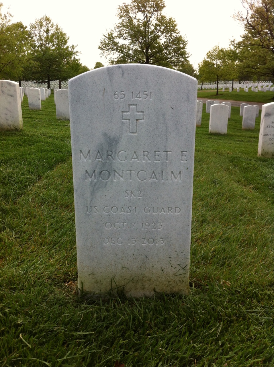 Back of headstone — Margaret Montcalm