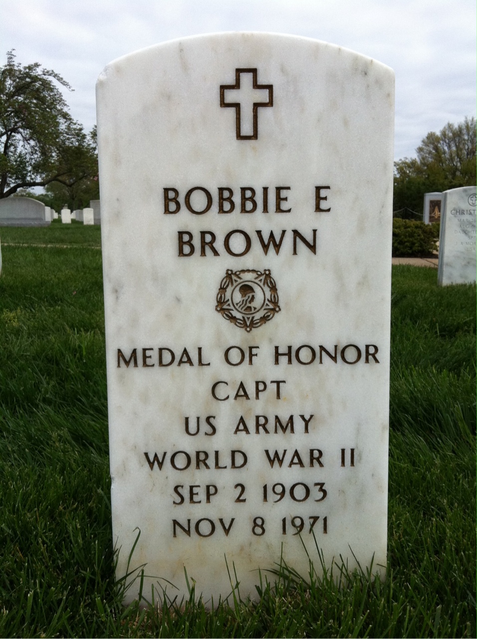 Headstone shared by 2 interments, including Bobbie E Brown