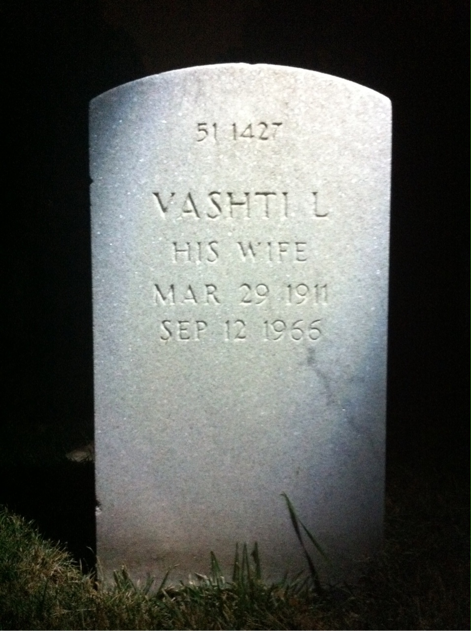 Back of headstone — Vashti Moffitt