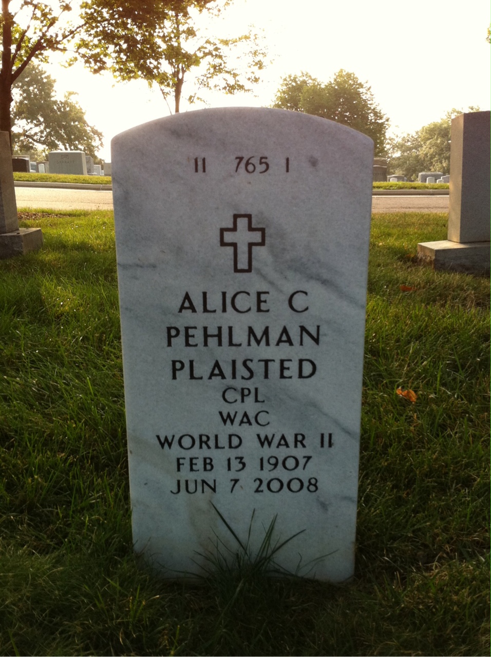 Back of headstone — Alice Plaisted