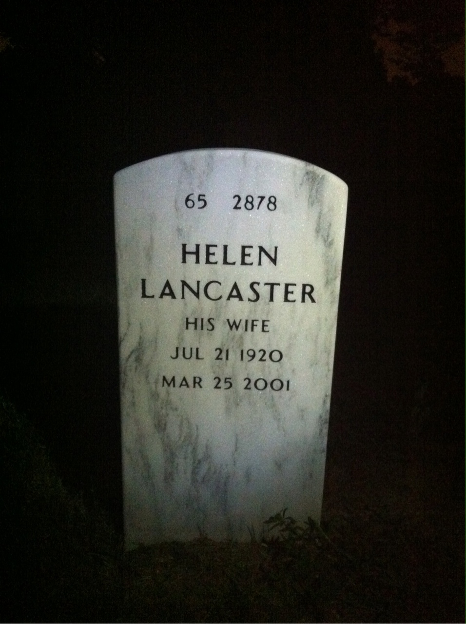 Back of headstone — Vance Hudgins