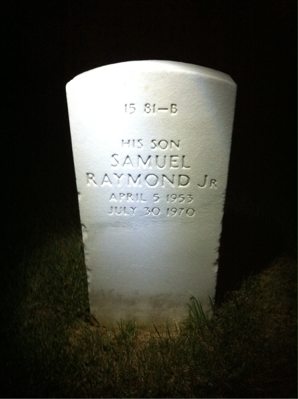 Back of headstone — Samuel Graves