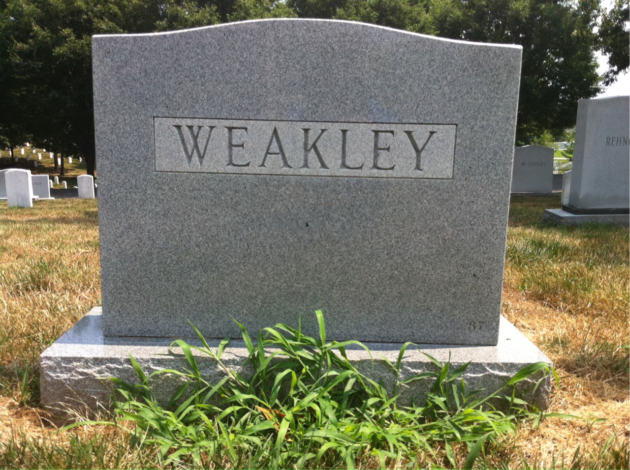 Back of headstone — Charles Weakley