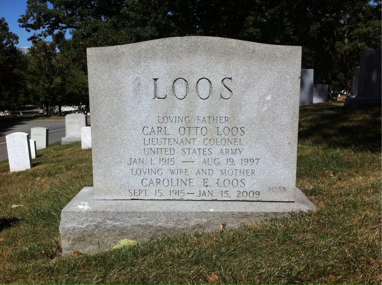 Back of headstone — Carl Loos