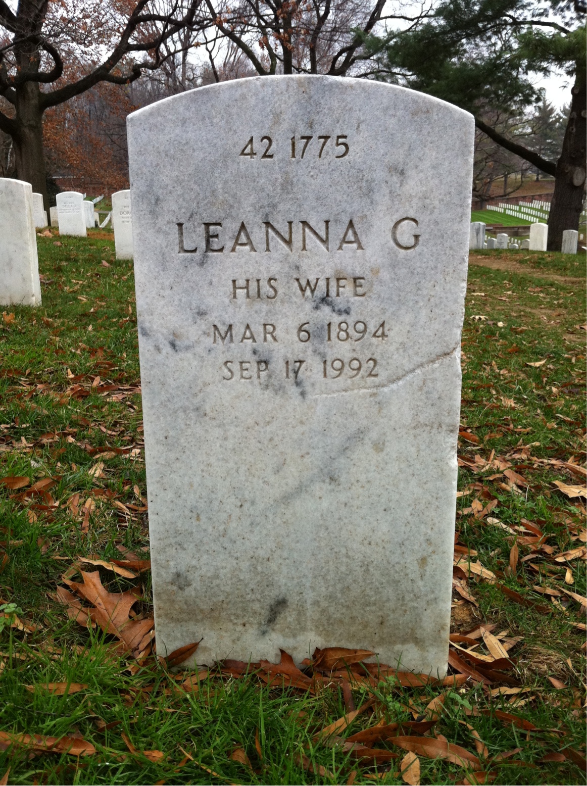 Back of headstone — William J Washington