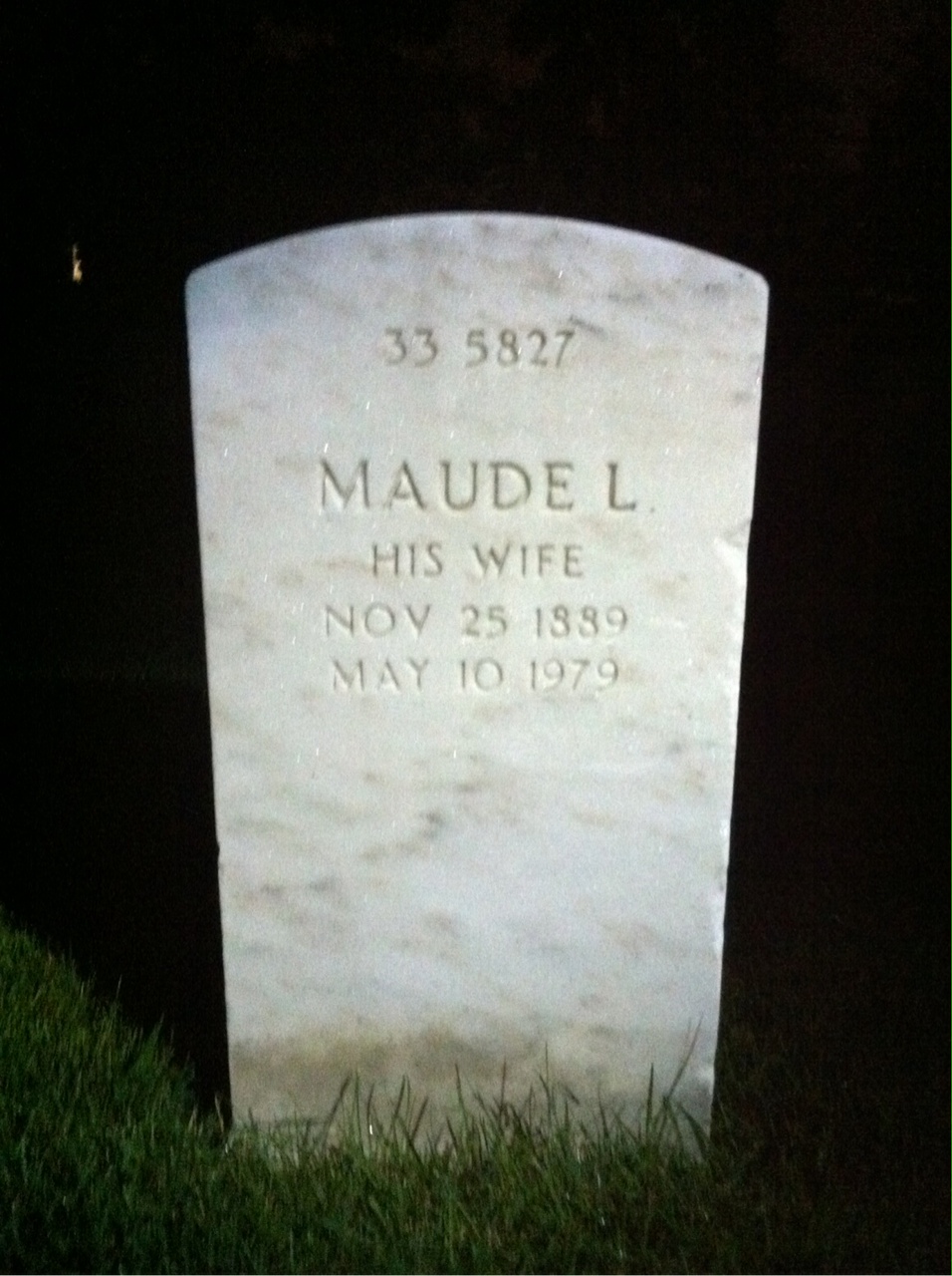Back of headstone — Maude Baer