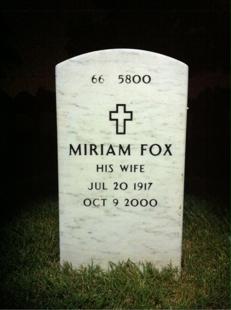 Back of headstone — Miriam Smith