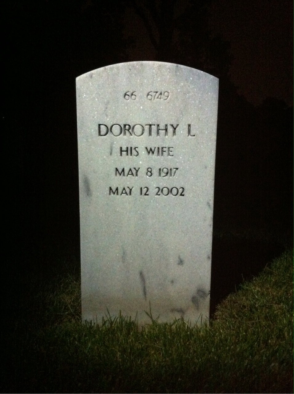 Back of headstone — Dorothy Myers