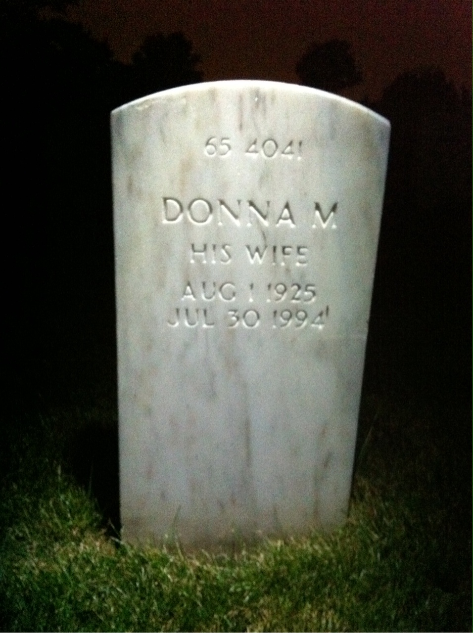 Back of headstone — Donna Milligan