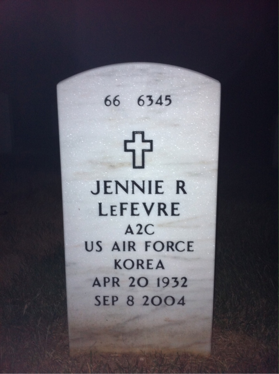 Back of headstone — Gerald Lefevre