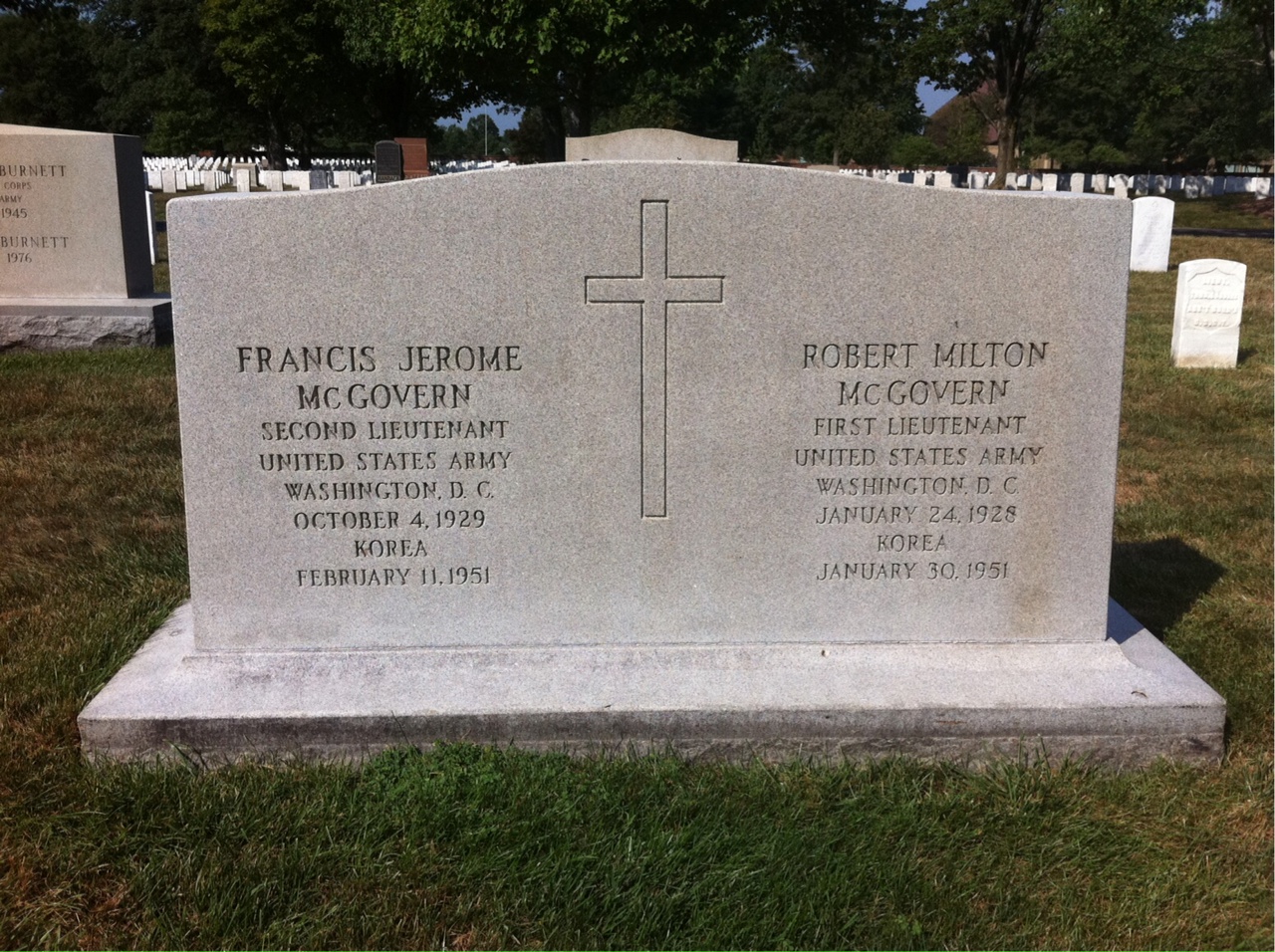 Headstone shared by 2 interments, including Robert Thomas Mcgovern