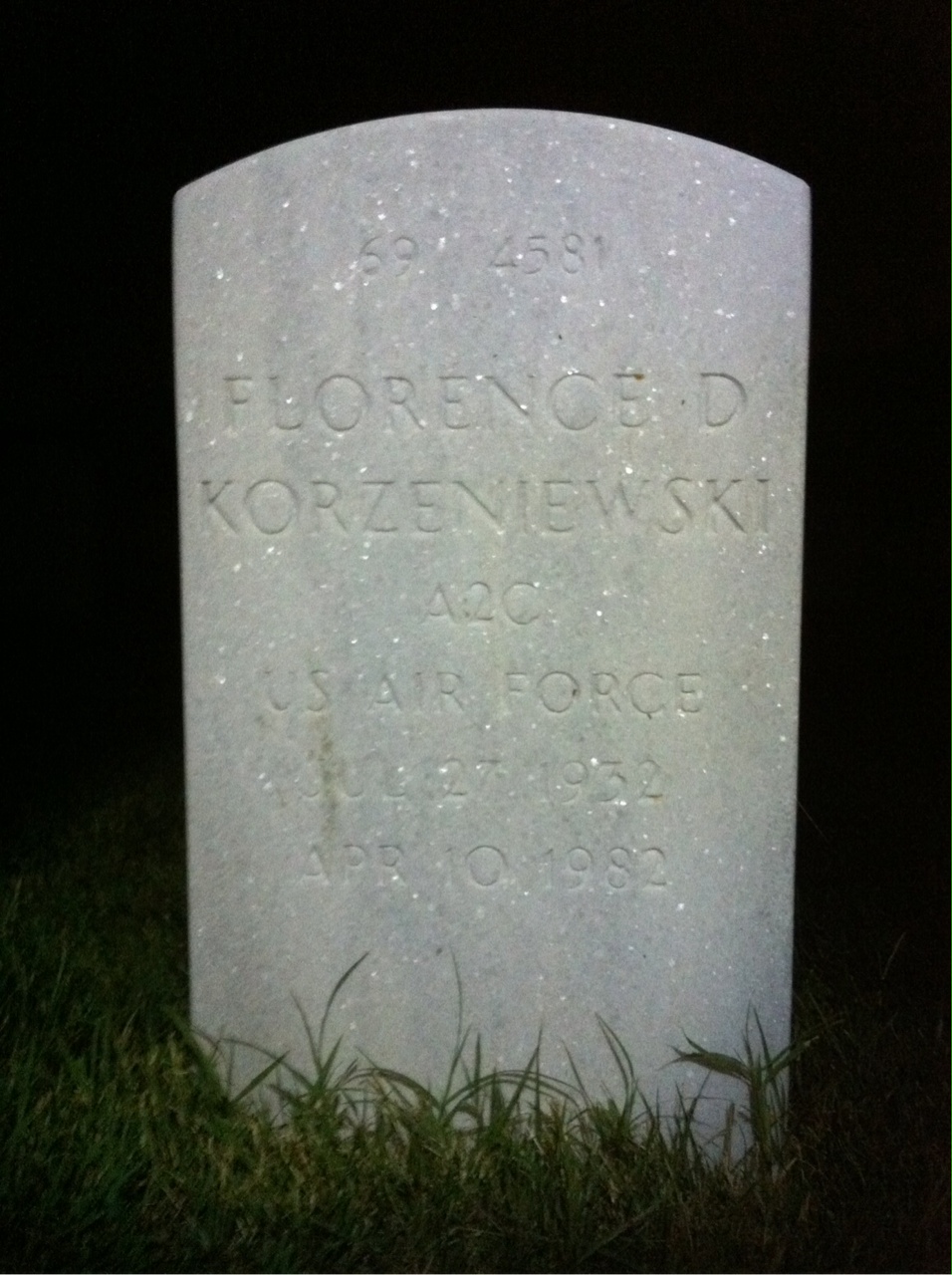 Back of headstone — John Korzeniewski